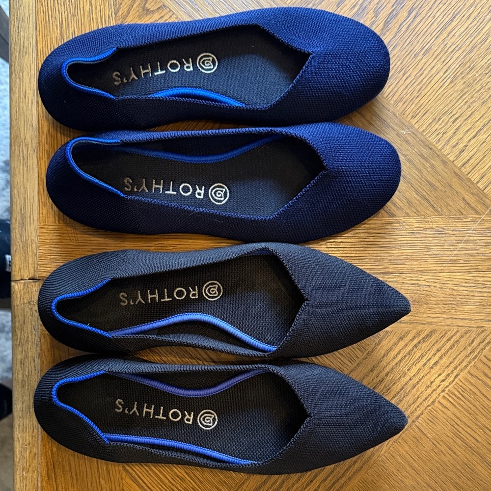 Rothy's Women's 2 pair Navy and Black Loafers read description for fit. Insoles!